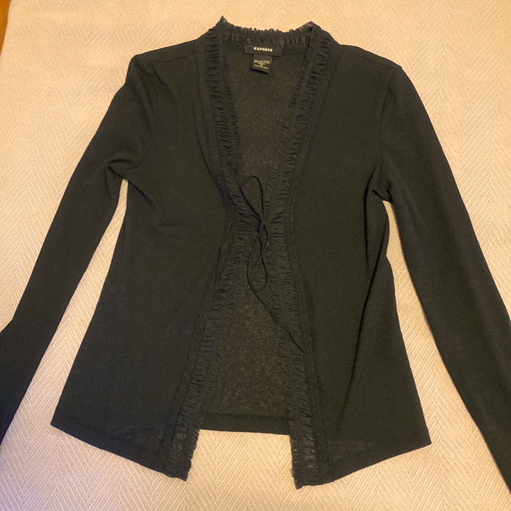 Express Semi-sheer black ruffled cardigan